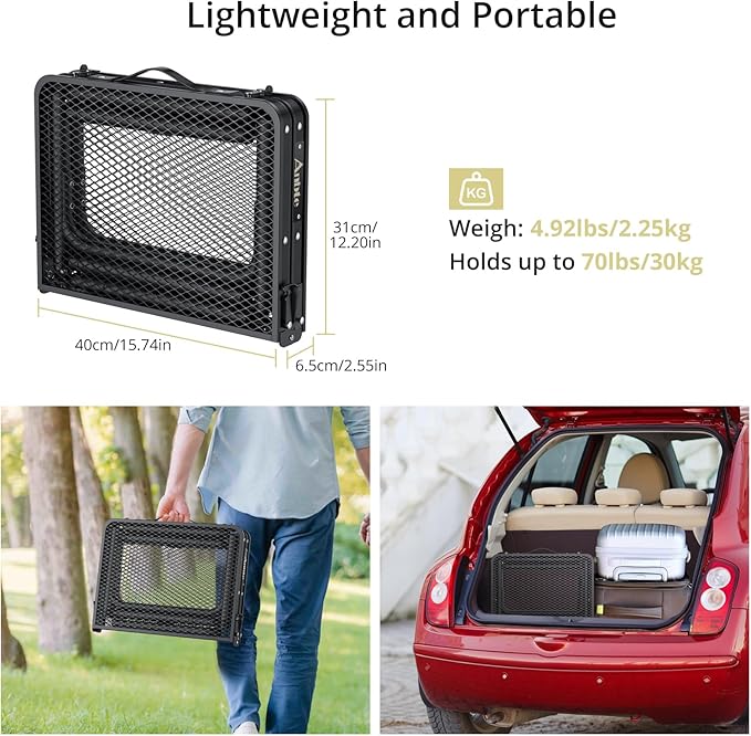 Anbte Folding Grill Table, Aluminum Camping Table Adjustable Height Max 27.5" Picnic Table Outdoor Table, Lightweight, Portable Handle for Travel Cooking BBQ Picnic, 22.8" x 16", Black