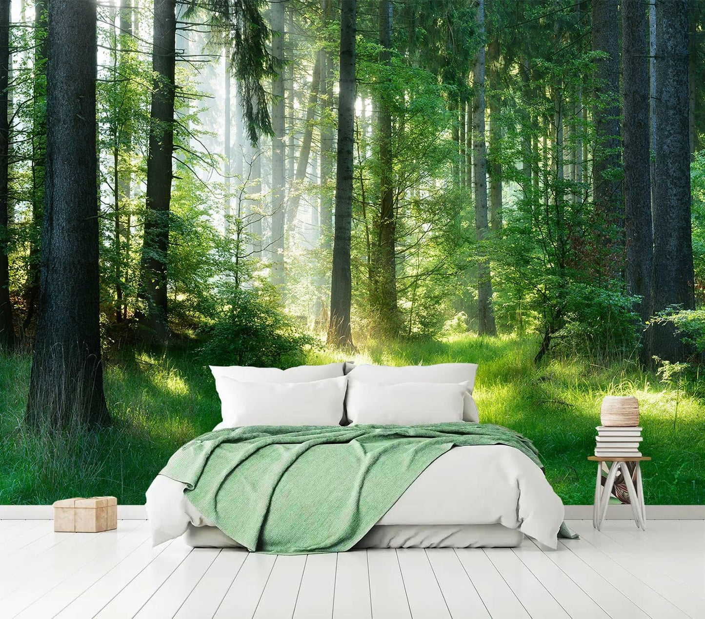 AFZEVEB-Green Forest Wallpaper Natural Landscape Wall murals for Bedroom 136"x96"(Not Peel and Stick)