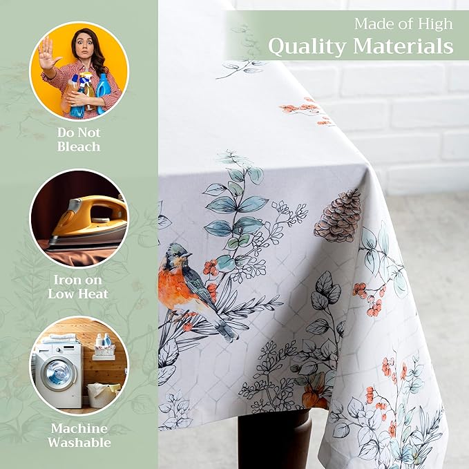 Maison d' Hermine Table Cloth Rectangle Table 100% Cotton 60 x 108 Inches Fall Tablecloth Reusable Everyday Use for Thanksgiving Christmas Decorations Dining Farmhouse Party (Whitish Shabby Chique)