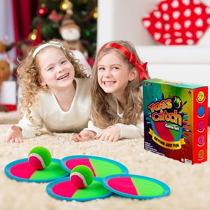 Ayeboovi Toss and Catch Ball Set Boys Toys Outdoor Toys Yard Games Outside Games Beach Toys for Kids Ball and Catch Game with 4 Paddles and 4 Balls [Upgraded Version]