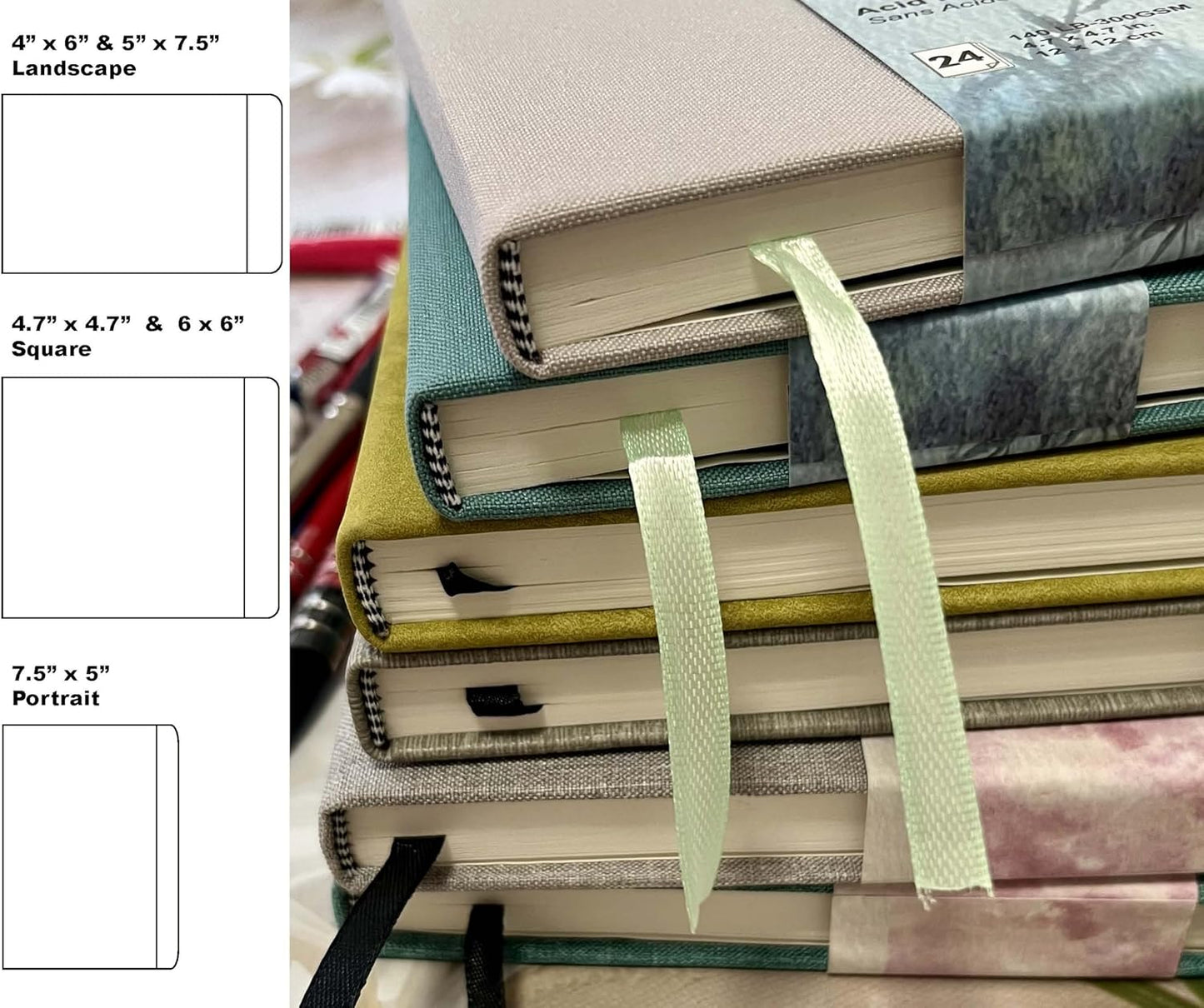 tumuarta Watercolor Sketchbook, 5x7.5, 140 LB, 300 GSM, 100% Cotton Paper, Cold Press, 24 Sheets, 48 Pages, Watercolor Journal for Use As Travel Sketch Book and Mixed Media Pad On The Go.5x7.5 Green