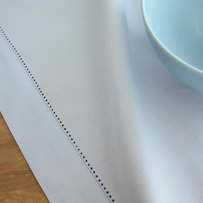 Solino Home Table Runner 120 Inches Long - Cotton Linen Hemstitch Light Blue Table Runner 14 x 120 Inch for Spring, Easter