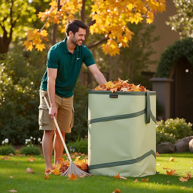 YUDI & GARDEN 46 Gallon Square Collapsible Yard Waste Containers, Collapsible Trash Can, Camping Trash Can - for Collecting Weeds or Leaf or Yard and Party Waste, Green