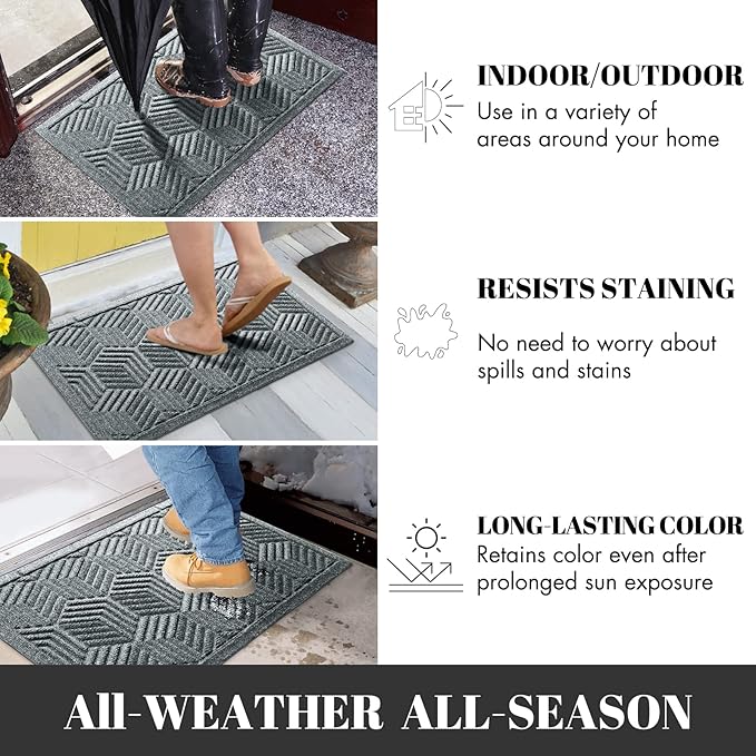 Yimobra Large Door Mat 36x24, All-Season Waterproof Outdoor Mats for Front Door Entrance with Drainage Holes, Heavy Duty Non-Slip Doormat for Garage Patio Entryway Indoor, Black Gray