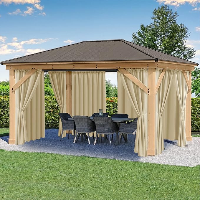HolidayIdeas Outdoor Patio Curtains Waterproof with Rod Pocket 6 Panels 110x108 Inch- Weatherproof Balcony Outdoor Curtains for Apartments,Porch, Gazebo, Pergola, Sliding Glass Door, Cream