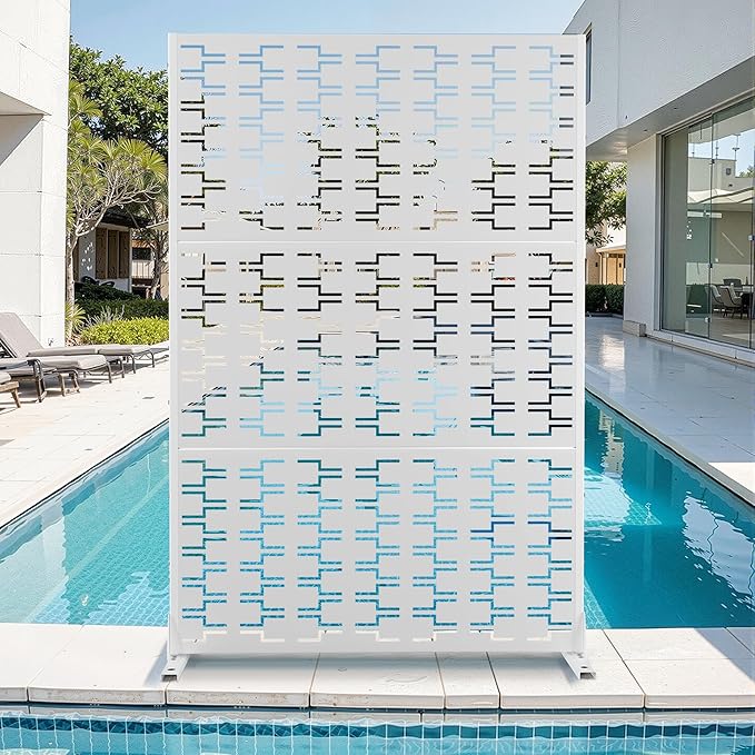 Metal Privacy Screen for Outdoor & Indoor Use, Free Standing Privacy Screen for Patio Garden Pool, 72" H x 47" W Decoative Privacy Panels, Weather Resistant, Easy Assembly (White Brick)
