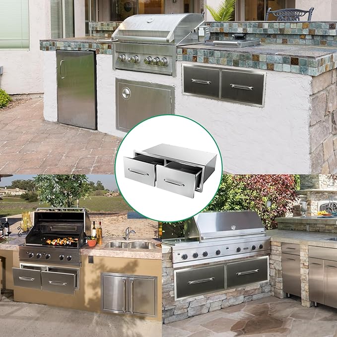 Outdoor Kitchen Drawers 30" W x 10" H x 20" D Stainless Steel Single Drawers with Ergonomic Handle for BBQ Island, Patio Grill Station & Outdoor Kitchen Cabinets