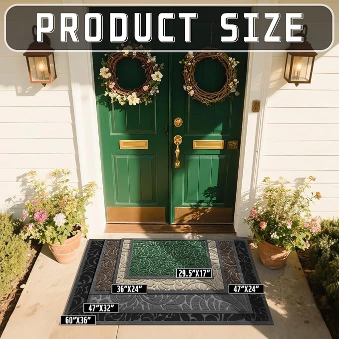 Yimobra Door Mat Outside Entrance 29.5x17, Waterproof Sturdy Outdoor Mats for Front Door, Heavy Duty Non-Slip Doormat for Garage Patio Entryway Indoor, Easy Clean, Green