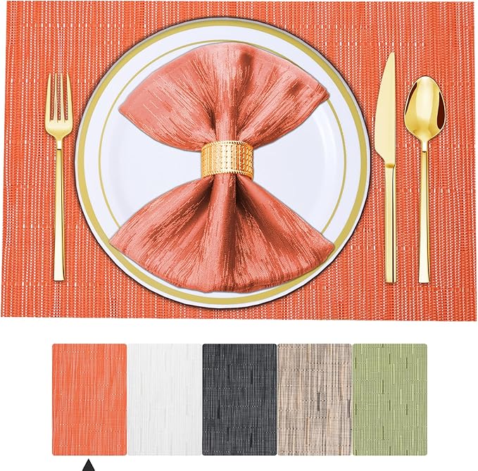 BETEAM Placemats Set of 4, Woven Vinyl Placemat for Dining Table Washable Wipeable Kitchen Place Mats Durable Indoor Outdoor Table Mats