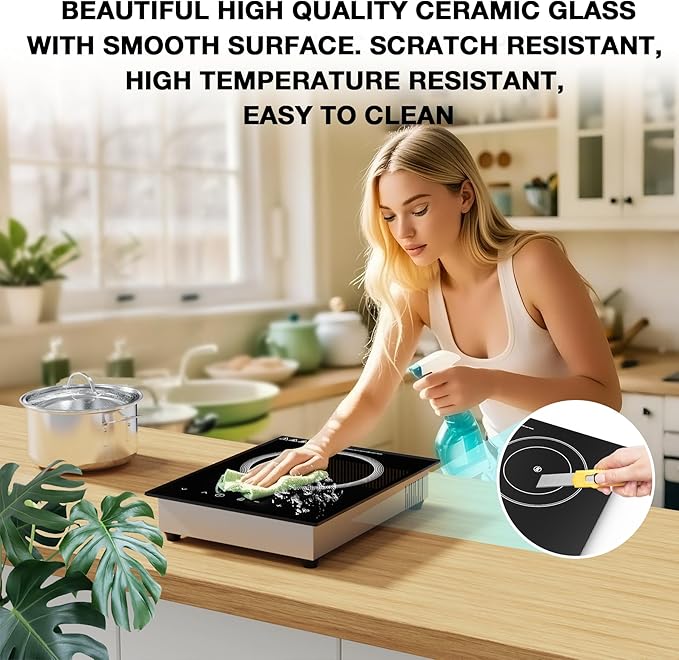 single burner Electric Cooktop,110V 1800W Electric Stove Top with LED Touch Control,Portable cooktop 9 Power Levels, 4hTimer, Safety Lock,Overheat protection