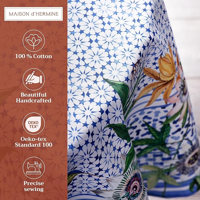 Maison d' Hermine Table Cloth Round Table 100% Cotton 69 Inches Tablecloth Reusable Decorative Everyday Use for Dining Room, Farmhouse, Home, Party, Festive & Wedding Spring Summer - Passiflora