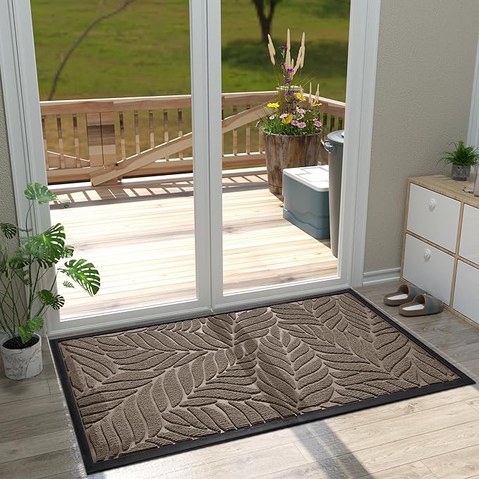 Yimobra 47x32 Large Door Mat Outdoor Indoor, All-Season Waterproof Door Mat Outside Entrance, All-Weather Non-Slip Outside Doormat for Garage Patio Entryway, Brown