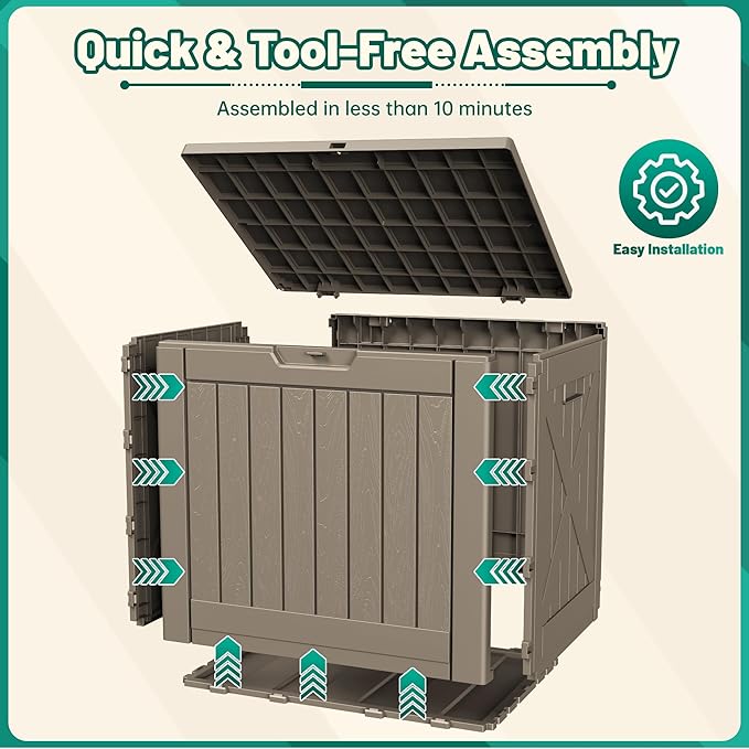 Devoko 40 Gallon Deck Box Outdoor Storage Box Waterproof for Patio, Large Outdoor Storage Bench Lockable for Outside (Brown, 40 Gallon)