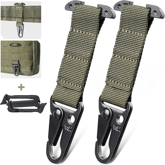LIVANS Molle Belt Clip Key Holder Tactical Battle Belt Plate Carrier Vest Attachment Clip for Hanging Keys or Gloves, Universal Fit Molle Accessories Clip |T-Mount Clash Hook, Include Z-Buckle