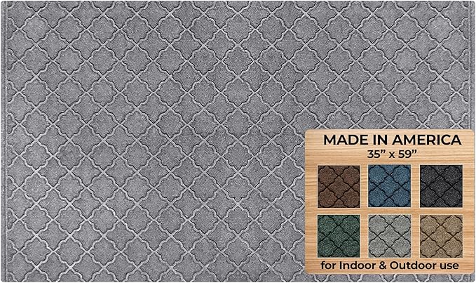 WaterHog Heavy Duty Doorway Mat, 3' x 5', Made in USA, Durable & Skid-Resistant Entryway Mat, Water-Trapping, Indoor/Outdoor Decorative Floor Covering, Cordova Collection, Medium Grey