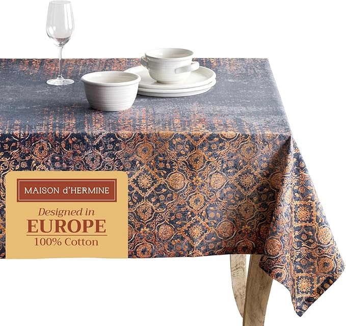 Maison d' Hermine Table Cloth Square Table 100% Cotton 54 x 54 Inches Fall Tablecloth Reusable Everyday Use for Thanksgiving Christmas Decorations Dining Farmhouse Party (Imperfection)