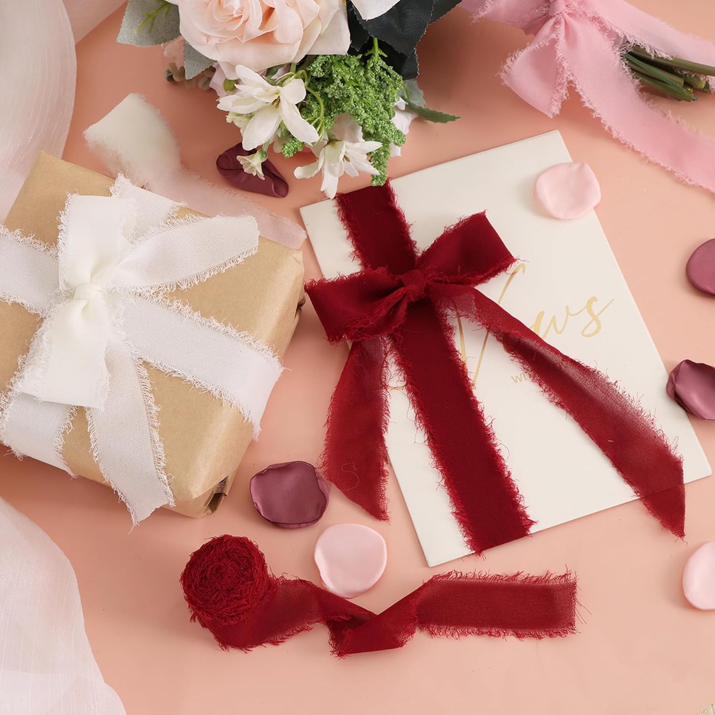 TONIFUL 4 Rolls Black & Orange Chiffon Ribbon 1 1/2 inch× 5.5 Yards Ribbon Fabric Silk Ribbon for Gift Wrapping Wedding Party Decoration Flower Bouquet Wrapping Bows Making DIY Crafts