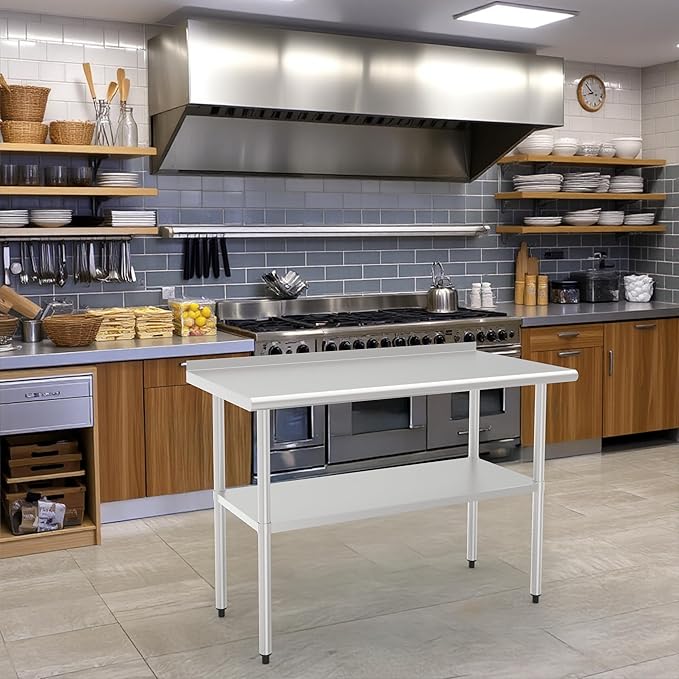 Stainless Steel Table (Backboard Table+Adjustable Legs, 24 x 48 Inch)