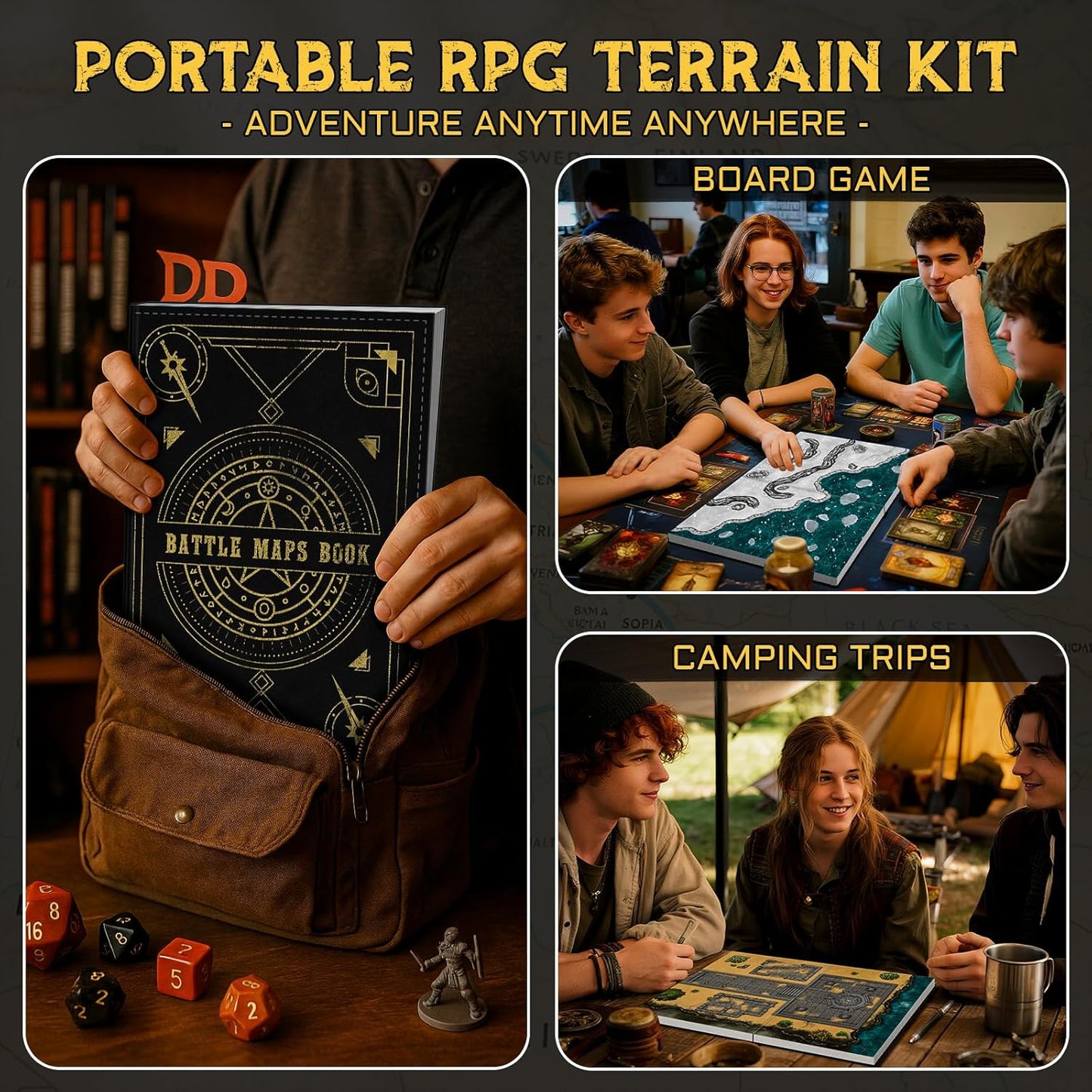 CZYY DND Battle Map Book – 32 Reusable Dry/Wet Erase Mats with 100+ Scenery Decals, 1" Grid & Lay-Flat Binding - Portable RPG Terrain Kit for Campaigns, Game Night & Miniature Battles (Style A)