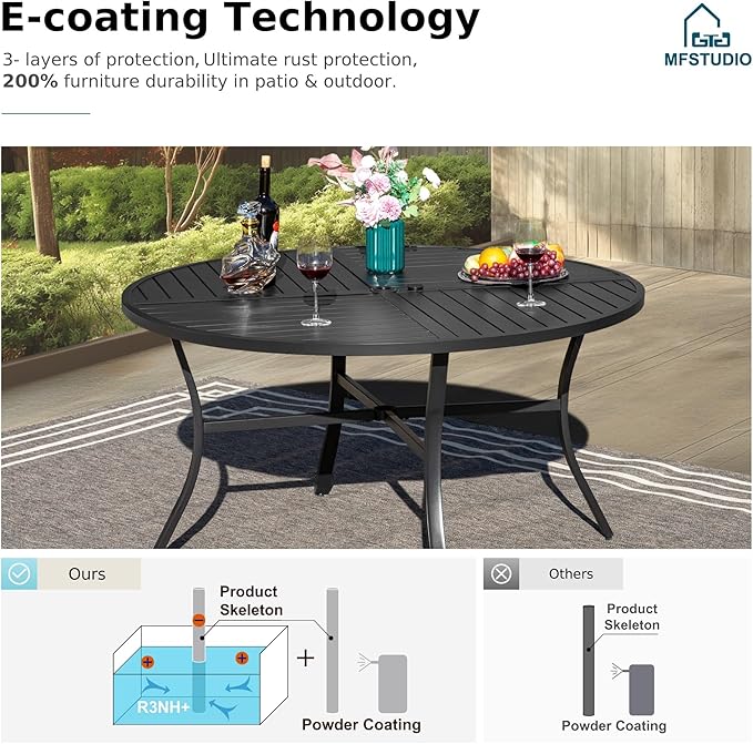 MFSTUDIO 5 Piece Outdoor Dining Set, 42'' Outdoor Round Table and Chairs, Heavy Duty Patio Dining Furniture Metal Table Set for 4 with Cushioned Chairs, Porch, Backyard