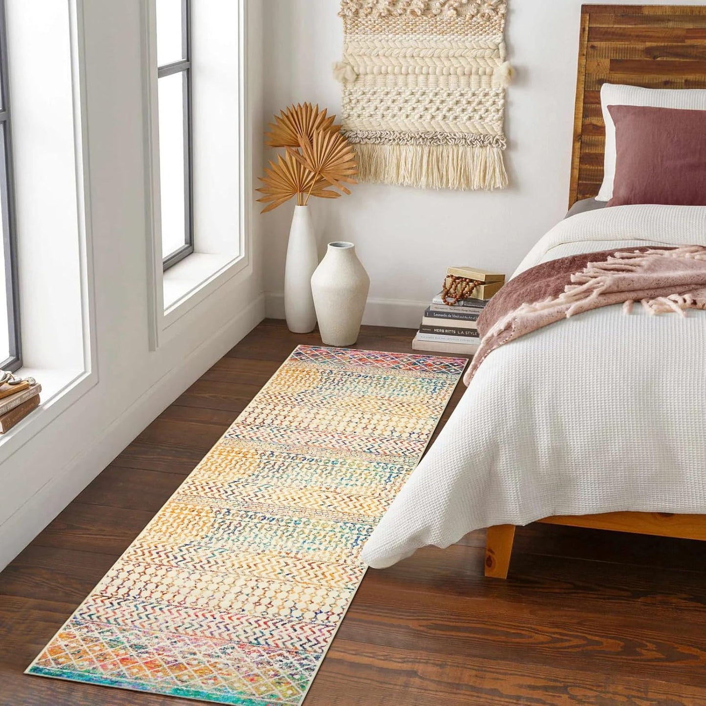 Moroccan Hallway Rug Runner 2x8, Ultra Soft Runner Rug with Rubber Backing Non Slip, Washable Kitchen Rug Distressed Floor Carpet Runner for Entryway Kitchen Bedroom Laundry Room