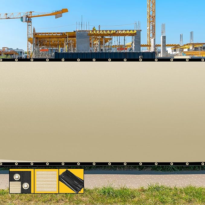 Customized 8' x 96' Beige Fence Privacy Screen,with Bindings & Grommets,Heavy Duty for Gardens,Backyard,Patio,Tennis Court,Pool,Construction Project, We Make Custom Sizes