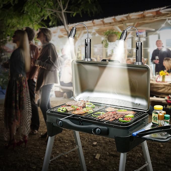 Magnetic Ultra-Bright Barbecue Grill Light with Super Bright LED Lights, Grilling Gifts for Men Dad, Flexible Gooseneck BBQ Light, Traeger Pit Boss Smoker Electric Grill Accessories-1 Pair (Silvery)