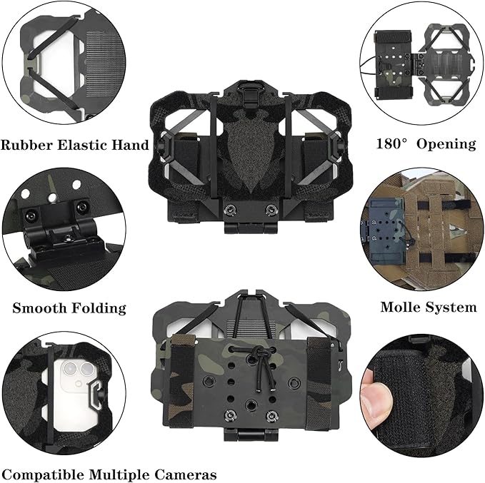 Tactical Phone Holder Available in Full Size Plate Carrier Phone Mount Adjust Nylon Molle Phones Holder for Tactical,Car,Office (MCBK)