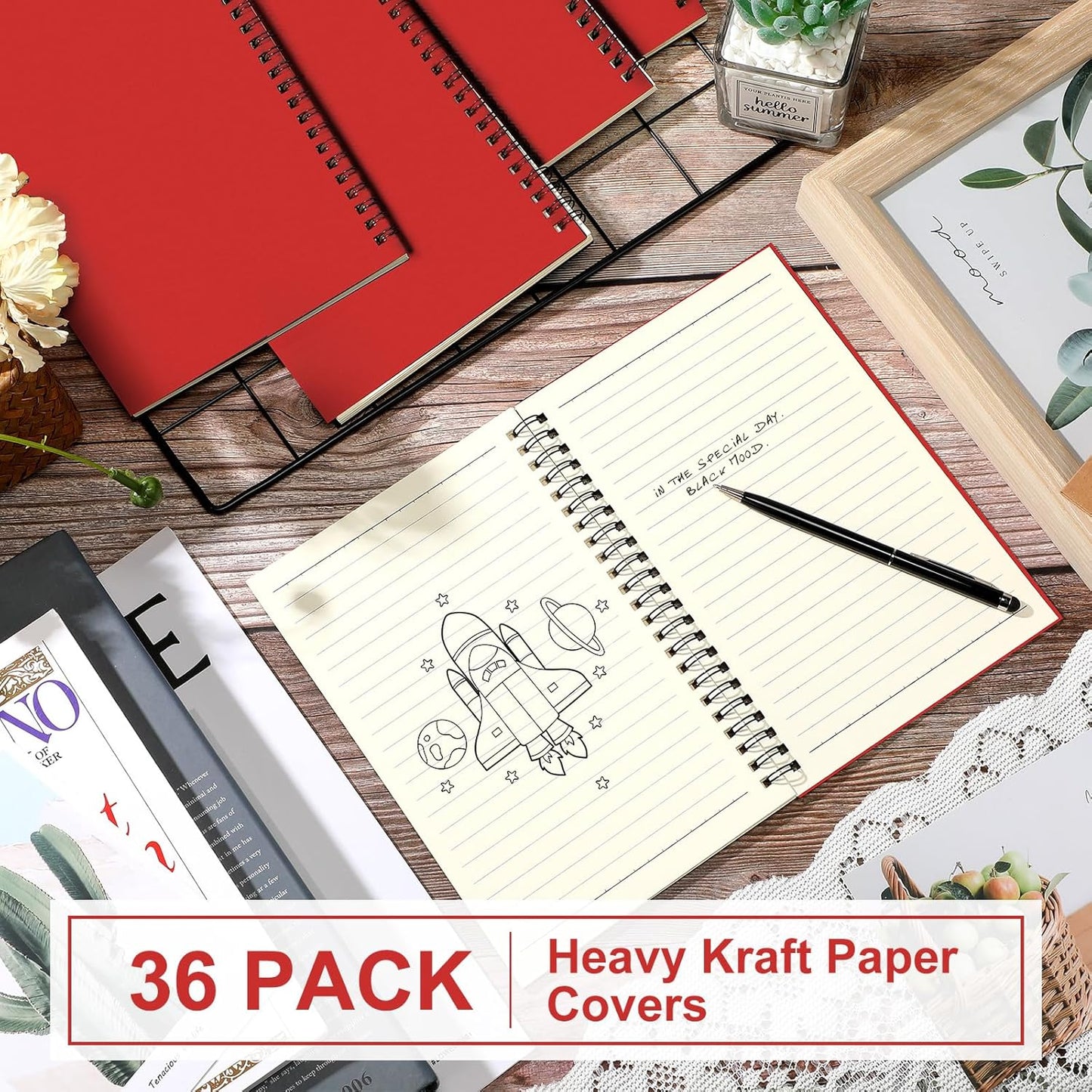 Yahenda 36 Pcs Spiral Notebook Bulk A5 Journal Lined 8.3'' x 5.5'' Writing Composition Paper Small Notepad Subject Notebook for Students Office Business Back to School Supplies (Red)