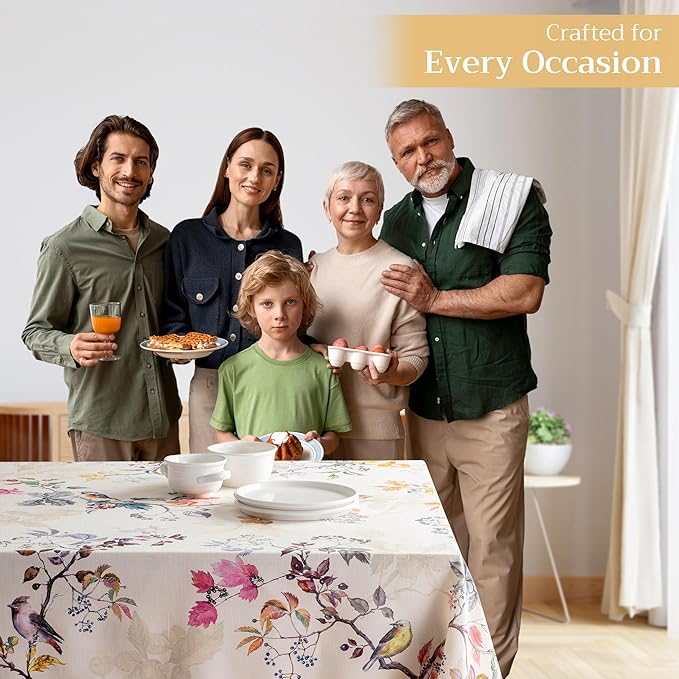 Maison d' Hermine Table Cloth Rectangle Table 100% Cotton 70 x 90 Inches Fall Tablecloth Reusable Everyday Use for Thanksgiving Christmas Decorations Dining Farmhouse Party (Equinoxe - Beige)