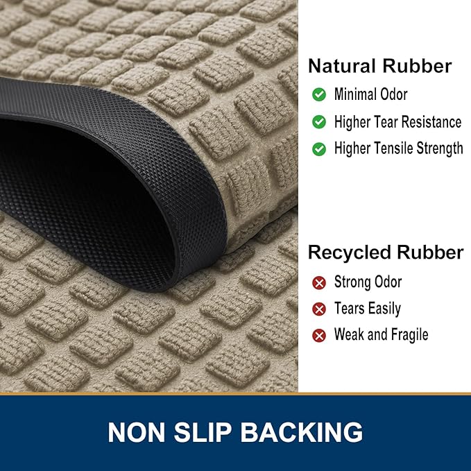 Smiry Front Door Mat Outside Entrance, Heavy Duty Natural Rubber Doormat, Non Slip, Trap Dirt and Moisture, Easy Clean, Low Profile Welcome Floor Mats for Indoor Outdoor Entry, 59x34 Inch, Beige