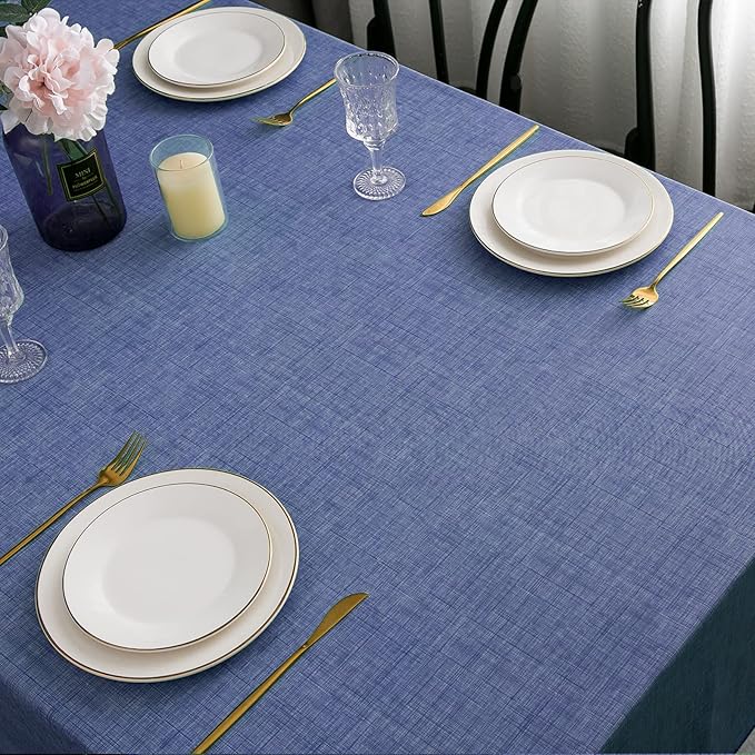 LIBERECOO Vinyl Tablecloth with Flannel Backing, Denim Blue, Waterproof, Stain-Resistant, Easy-Clean Table Cover for Dining, Kitchen, and Outdoor Use, 60" x 60" Square
