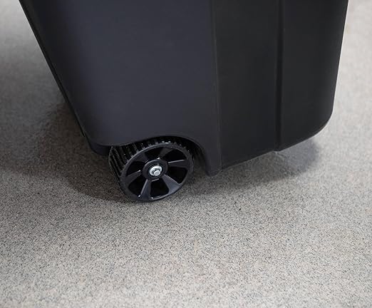 32 Gallon Heavy Duty Wheeled Plastic Garbage Can with Attached Lid and Easy Grip Handle – Bottom Hand Groove, Rugged Wheels, Indoor Outdoor Trash Can for Home, Kitchen, Yard, Patio (1)