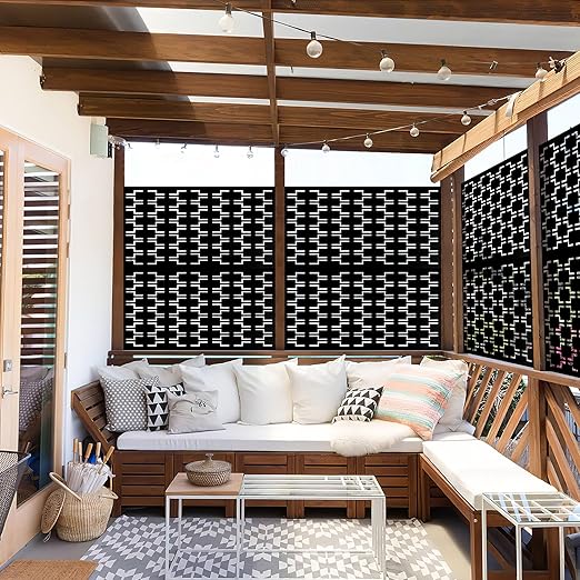 Casaphoria 72" H x 47" W Metal Outdoor Privacy Screen, Freestanding Decorative Divider for Patio, Deck, Balcony, and Garden with Stable Base, Black Brick
