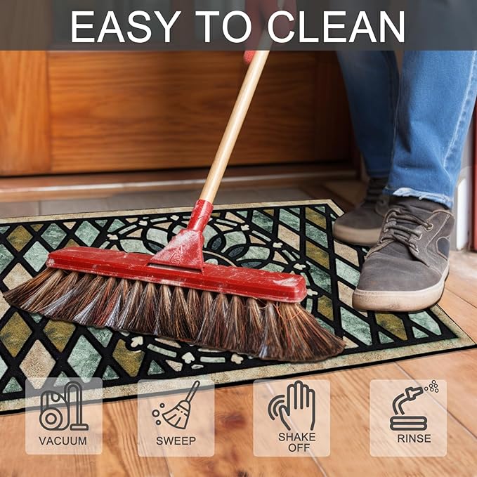 CHICHIC Welcome Door Mat 17x 30 Inch Front Doormat Outdoors for Home Entrance Outdoors Mat for Outside Entry Way Doormat Entry Rugs, Heavy Duty Non Slip Rubber Back Low Profile, Flower