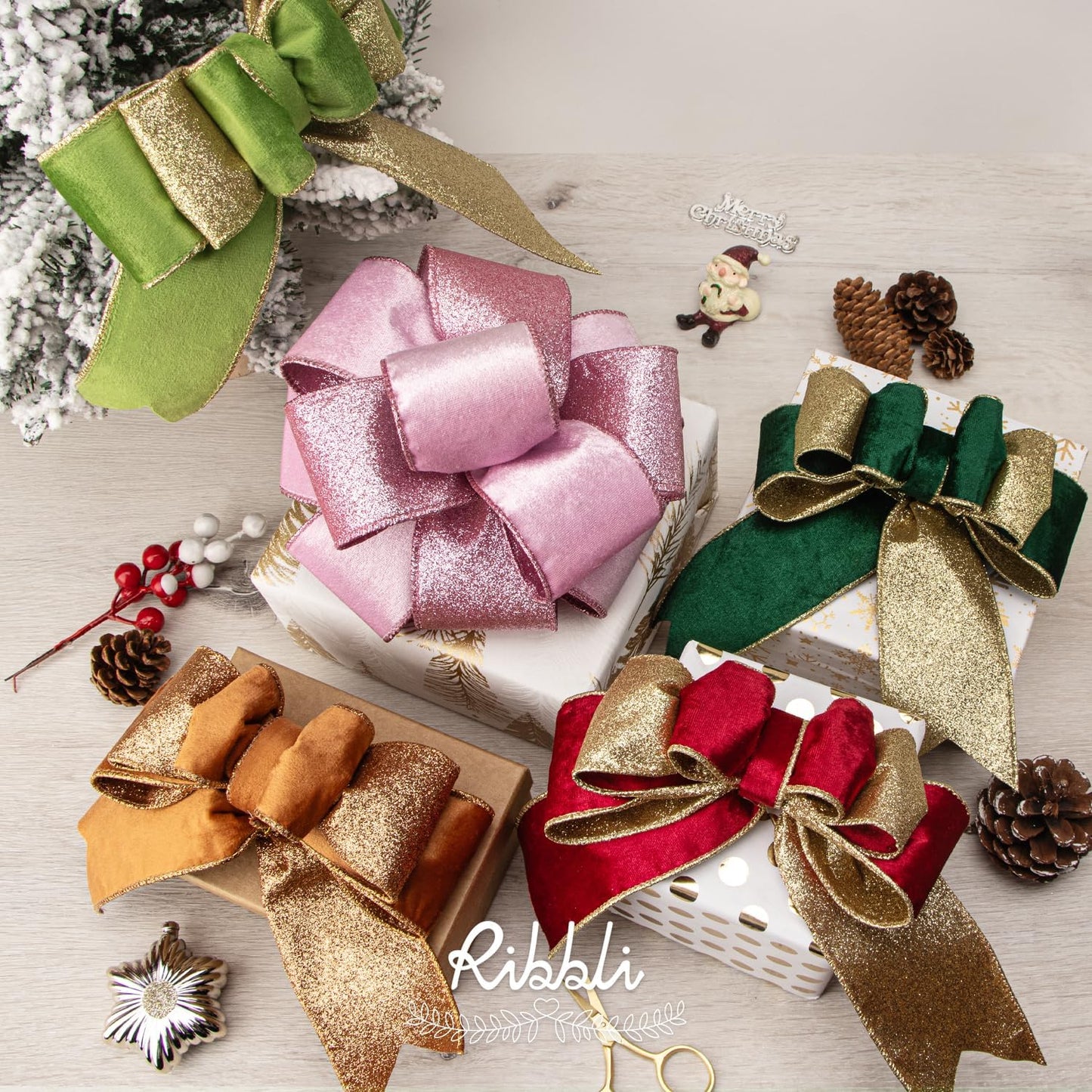 Ribbli Burnt Orange Velvet Wired Ribbon 2.5 Inch Copper Velvet with Copper Glitter Christmas Ribbon for Christmas Tree Decoration Big Bow Gift Wrapping Crafts Wreaths Supplies- 10 Yards