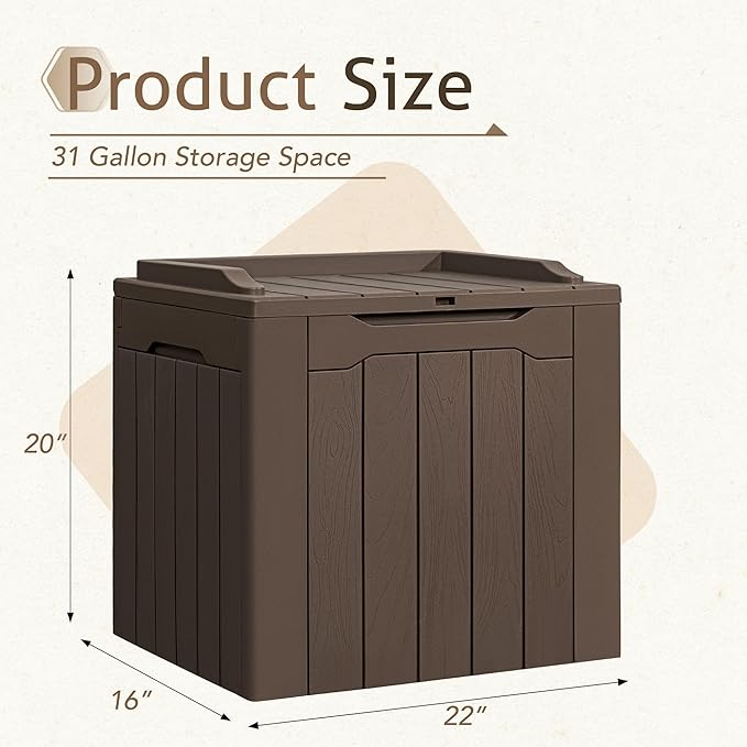 Flamaker 2 Pack Deck Box 31 Gallon Waterproof Resin Storage Box with Lid Indoor Outdoor Delivery Box Storage Bin for Patio Cushions (Deep Brown)