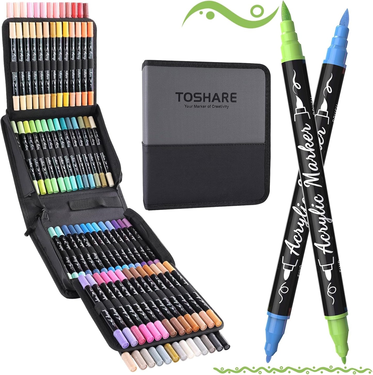 80 Colors Acrylic Paint Markers, Waterproof Dual Tip Acrylic Paint Pens with Brush and Fine Tip, Markers Set for Paper, Rock, Wood, Canvas, Glass, Ceramic and DIY Crafts Making Art Supplies