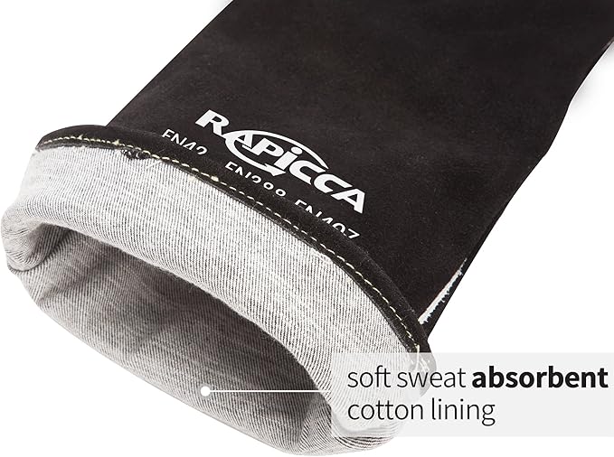 RAPICCA Welding Gloves 16IN Heat & Fire Resistant Leather for Stick MIG TIG Flux-Core Welder, Forge, Blacksmith, Fireplace, Wood Stove, Fire Pit, Furnace, Dry Ice Handling – Black – 662°F Protection