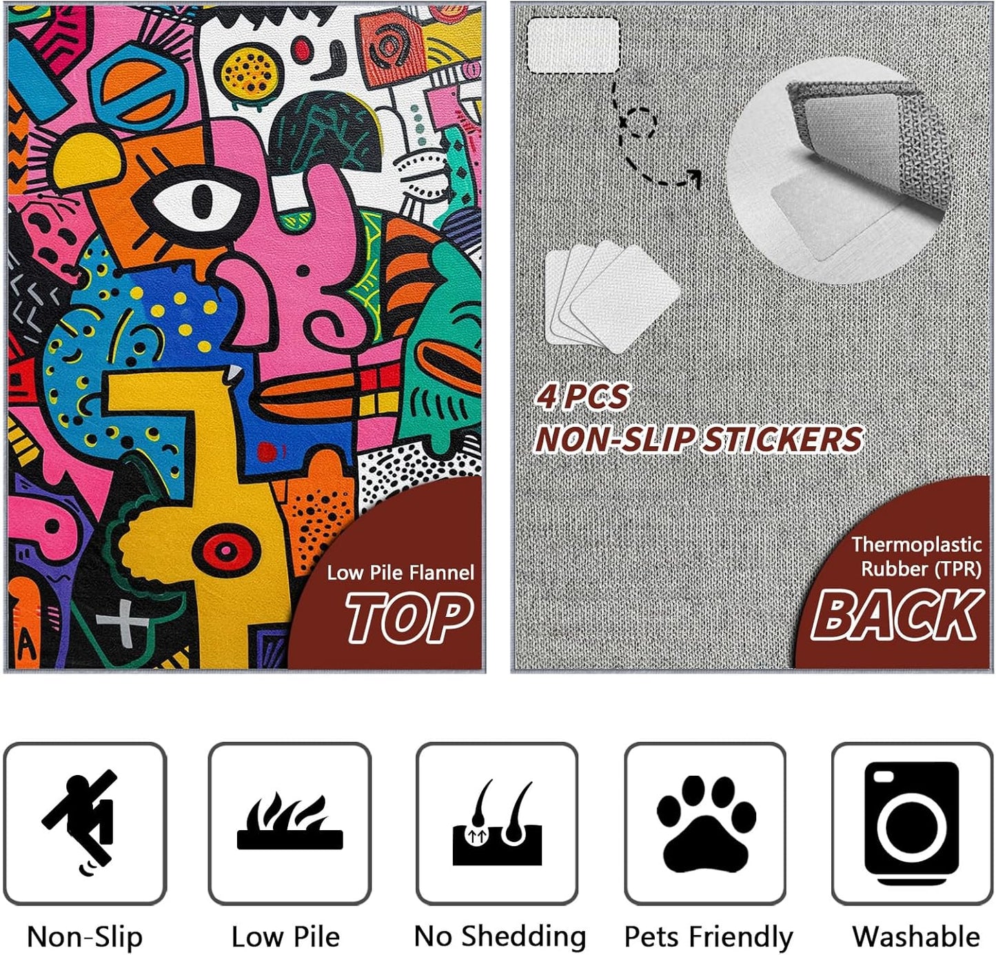 Abstract Rug 5x7-3x5 Rug - Abstract Rug - Colorful Pop Art Area Rug - Modern Geometric Graffiti Rugs - Multicolor Artistic Carpet - Home Decor