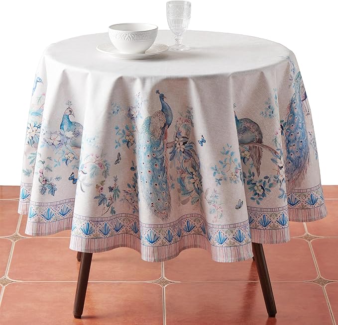 Maison d'Hermine Premium Table Cloth Round Table 100% Cotton 70 Inches Tablecloth Reusable Decorative Everyday Use for Dining Room, Farmhouse, Home, Party, Festive & Wedding - Peacock Utopia - Orginal