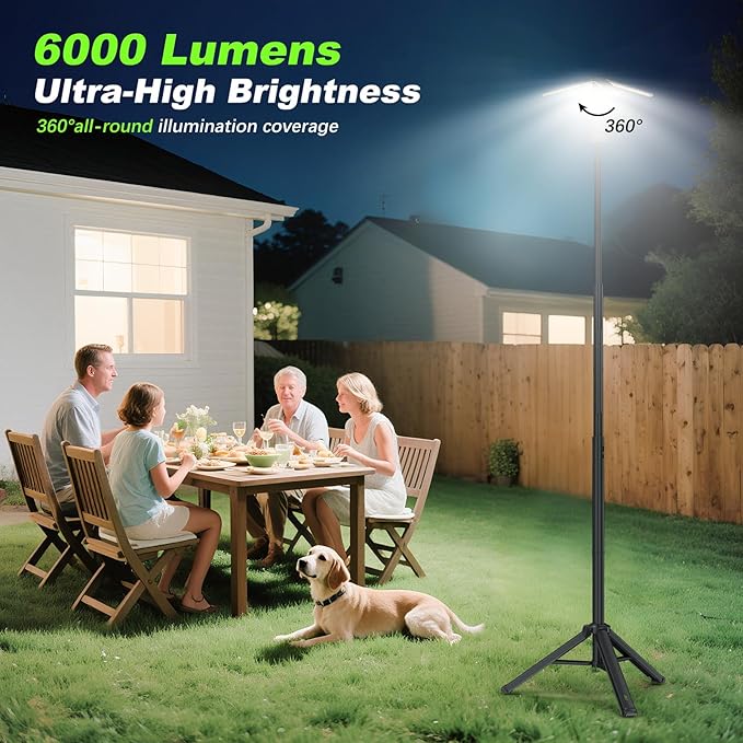 Camping Lights with Remote & Stand 6 Ft,14000 mAh Rechargeable Camping Lantern Tent Light, 6000 Lumen Magnetic Work Light,Portable Outdoor Light for Hiking,Camping,Emergency,Power Outages
