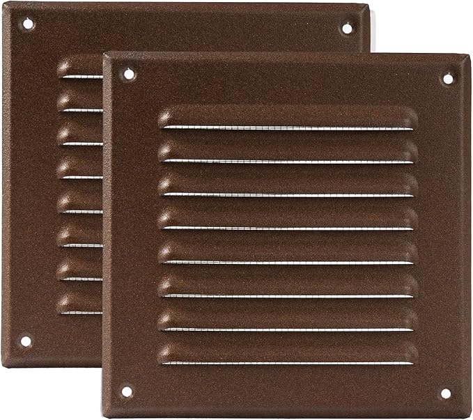 Vent Systems - 5 x 5 Inch (Inner) Pack of 2 Brown Metal Square Soffit Air Vent Grille Cover, Register Vent Deflector Louver Built-in Mesh HVAC for Bathroom Home Office Kitchen 6.5" x 6.5" (Outer)