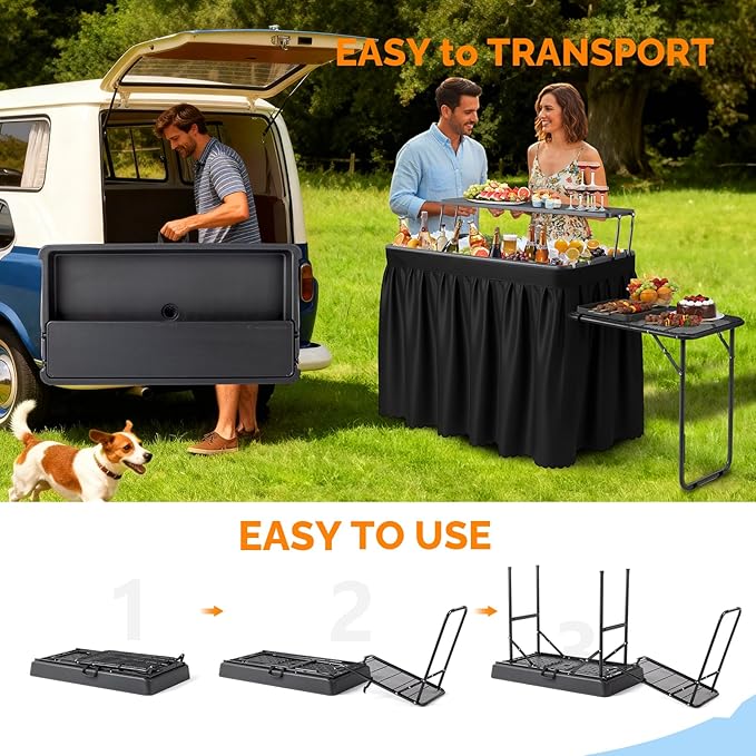 VINGLI Ice Table with Extra Storage Shelf,Side Table,Portasble Cooler Side Table with Removable Skirt, Patio Table, Indoor & Outdoor Bar for Events, Parties and Camping