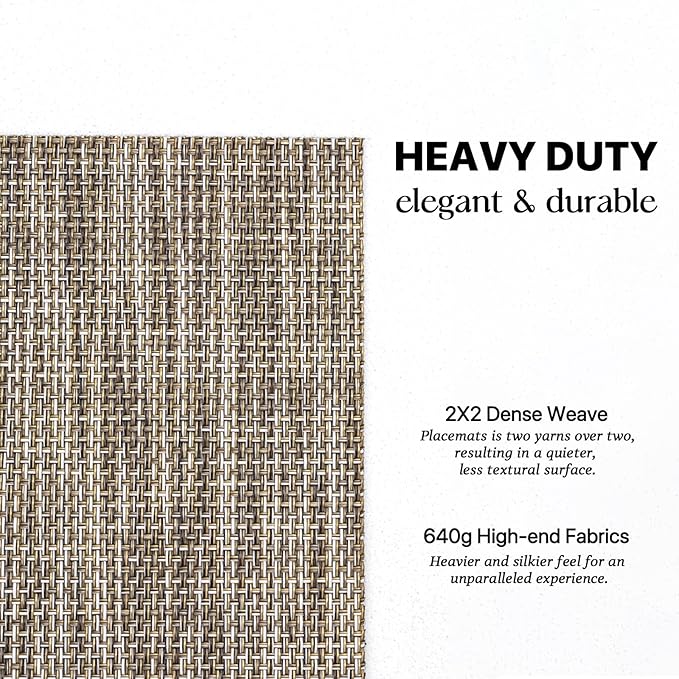 LEXMORE PlaceMats Set of 12 Vinyl/Plastic Woven Place Mats for Kitchen Table Indoor/Outdoor Washable PlaceMat Wipeable Dining Table Mats(Cappuccino)