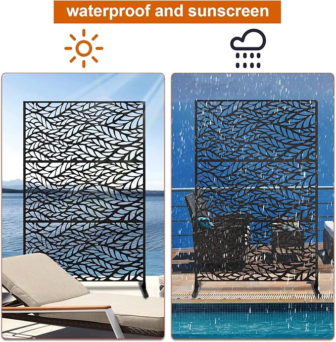 72" H×47" W Metal Privacy Screen, Outdoor Indoor Privacy Screens with Stand Panels, Free Standing Decorative Privacy Screen for Patio