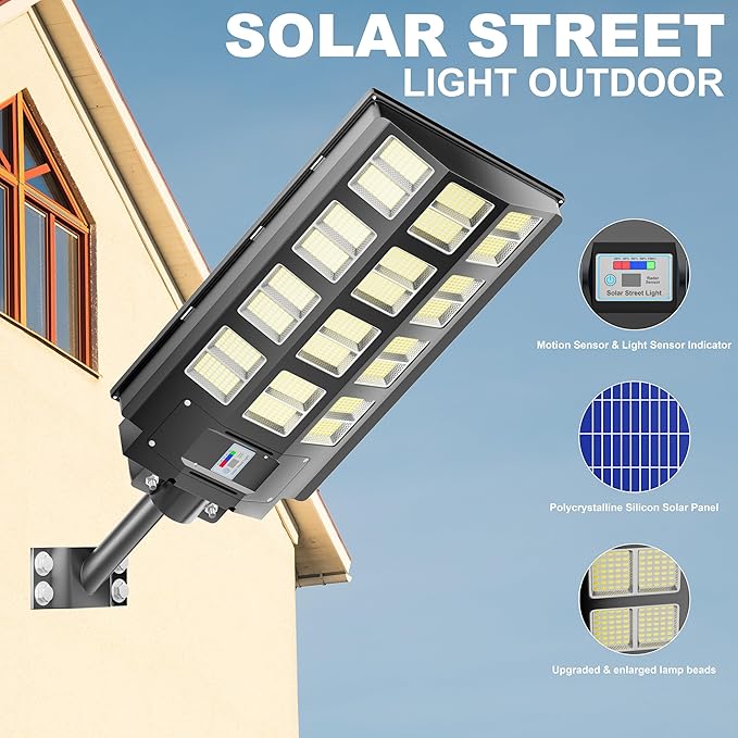 loyoele 9000W Solar Parking Lot Lights 360000LM 7000K LED Solar Street Lights Outdoor Waterproof Dusk to Dawn Street Lights Solar Powered,with Motion Sensor,Yard