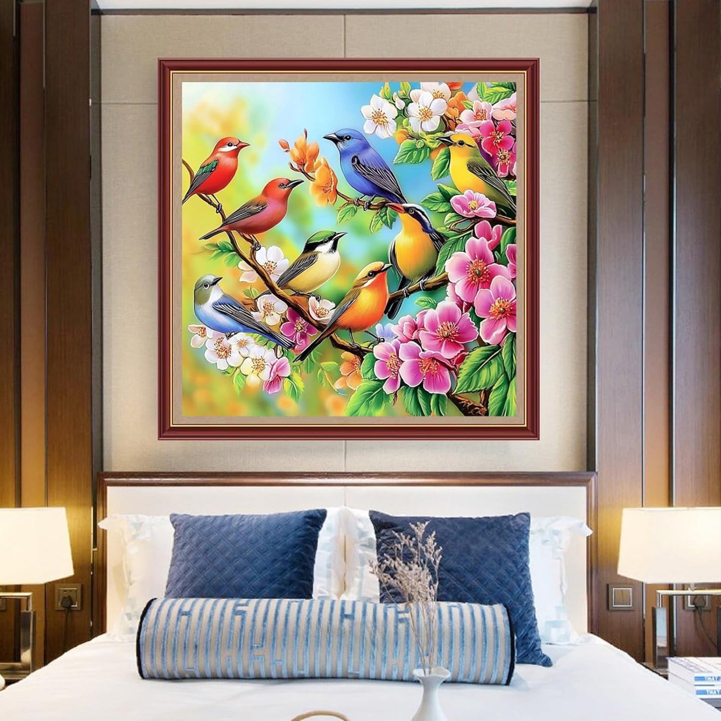 DMCXART Counted Cross Stitch Kits for Adults Needlepoint Kits Unprinted Cross Stitching Embroidery Kit 11CT Cross Stitch Supplies-Flower Bird Family 18x18 inch