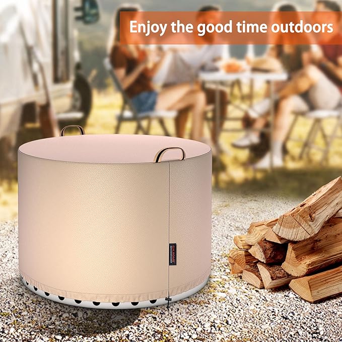 QH.HOME [2025 Upgraded 900D Fabric] Fire Pit Cover Round for Solo Stove Bonfire 22",Strong Tear Resistant ,Waterproof Firepit Accessories for Gas/Table/Bowl Fire pits - 23" D X 16" H-Wheat