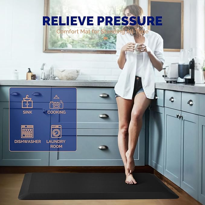 FEATOL Anti Fatigue Mat for Standing, 9/10 Extra Thick Ergonomic Standing Desk Mat, Comfort & Durable Memory Foam Standing Mat at Home,Office All Day (20" x 39", Black, 4PC)